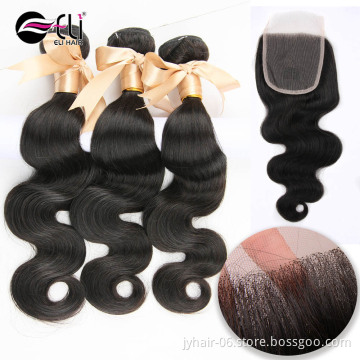 10 Inch Body Wave Brazilian Hair Lace Closure And Bundles Large Stock Grade 12A Virgin Hair